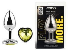 Анальна пробка з кристалом EGZO - Silver Heart Plug Lime size M