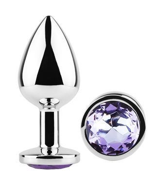 Анальна пробка з кристалом EGZO - Silver Round Plug Amethyst size M