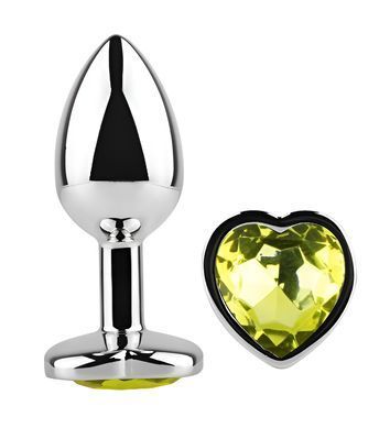 Анальна пробка з кристалом EGZO - Silver Heart Plug Lime size M
