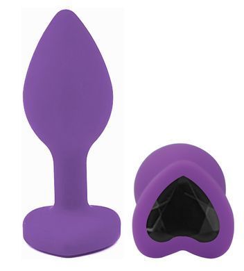 Силиконовая анальная пробка EGZO - Silicone Violet Heart Plug Black, size S