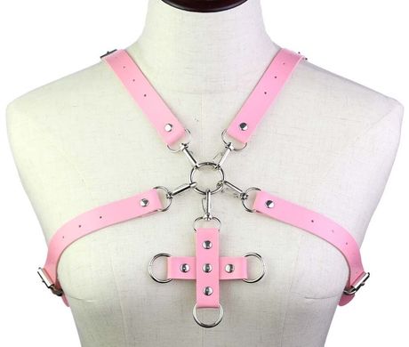 Портупея зі штучної шкіри з фіксатором Women's PU Leather Chest Harness Caged Bra PINK