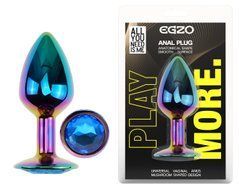 Анальная пробка с кристаллом EGZO - Multicolor Round Plug Blue size M