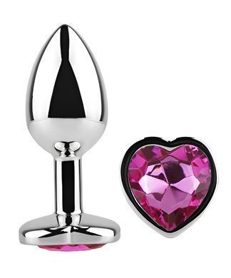 Анальна пробка з кристалом EGZO - Silver Heart Plug Rose size S