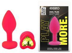 Силиконовая анальная пробка EGZO - Silicone Pink Heart Plug Lime, size S