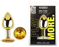 Анальна пробка з кристалом EGZO - Gold Round Plug Yellow size S