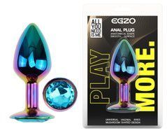 Анальная пробка с кристаллом EGZO - Multicolor Round Plug Aqua size M