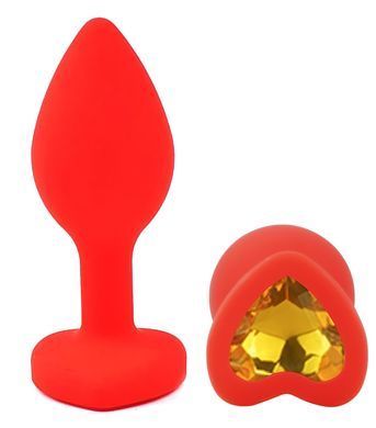 Силиконовая анальная пробка EGZO - Silicone Red Heart Plug Yellow, size S