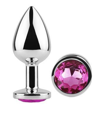 Анальна пробка з кристалом EGZO - Silver Round Plug Rose size S