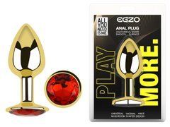 Анальная пробка с кристаллом EGZO - Gold Round Plug Red size M