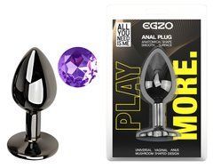 Анальная пробка с кристаллом EGZO - Dark Gray Round Plug Purple, size S