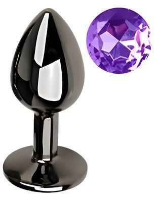 Анальная пробка с кристаллом EGZO - Dark Gray Round Plug Purple, size S