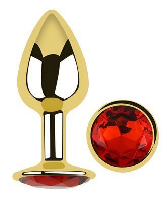 Анальная пробка с кристаллом EGZO - Gold Round Plug Red size M