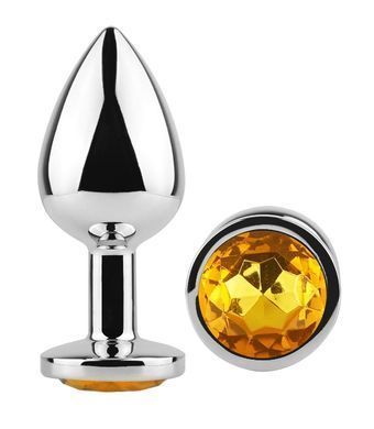 Анальна пробка з кристалом EGZO - Silver Round Plug Yellow size S