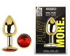 Анальна пробка з кристалом EGZO - Gold Round Plug Red size S