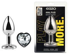Анальна пробка з кристалом EGZO - Silver Heart Plug Clear size S