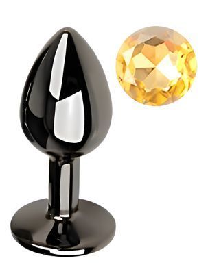 Анальна пробка з кристалом EGZO - Dark Gray Round Plug Lime, size S