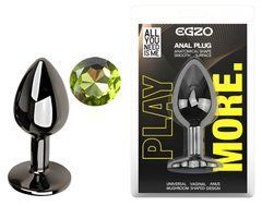 Анальная пробка с кристаллом EGZO - Dark Gray Round Plug Green, size S