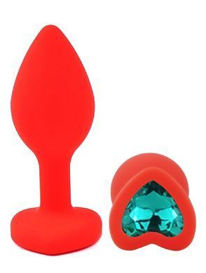 Силиконовая анальная пробка EGZO - Silicone Red Heart Plug Marine, size S
