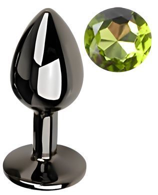 Анальна пробка з кристалом EGZO - Dark Gray Round Plug Green, size S