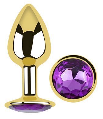 Анальна пробка з кристалом EGZO - Gold Round Plug Purple size M