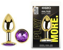 Анальна пробка з кристалом EGZO - Gold Round Plug Purple size S