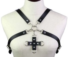 Портупея из искусственной кожи с фиксатором Women's PU Leather Chest Harness Caged Bra BLACK