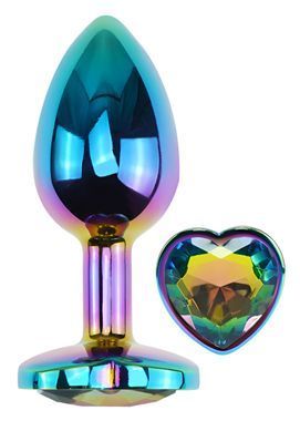 Анальна пробка з кристалом EGZO - Multicolor Heart Plug Rainbow size M