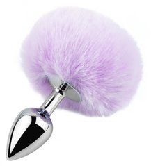 Анальная пробка с хвостом EGZO - Bunny Tail Silver Plug Light Purple, size S