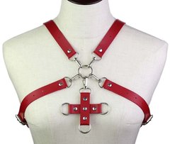 Портупея зі штучної шкіри з фіксатором Women's PU Leather Chest Harness caged bra RED