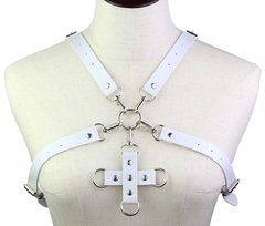 Портупея из искусственной кожи с фиксатором Women's PU Leather Chest Harness Caged Bra WHITE