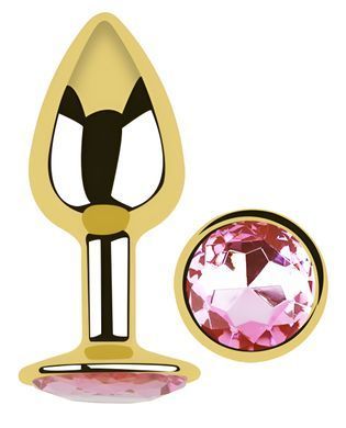 Анальна пробка з кристалом EGZO - Gold Round Plug Pink size M