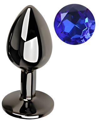 Анальна пробка з кристалом EGZO - Dark Gray Round Plug Blue, size S