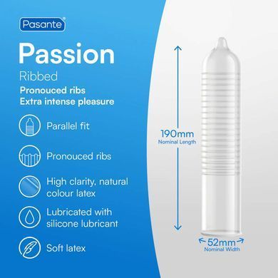 Стимулюючі презервативи з ребристою структурою Pasante - Ribbed Passion, №1