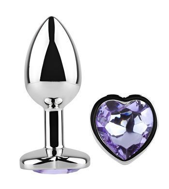 Анальна пробка з кристалом EGZO - Silver Heart Plug Amethyst size S