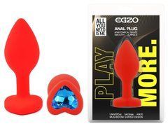 Силиконовая анальная пробка EGZO - Silicone Red Heart Plug Blue, size S