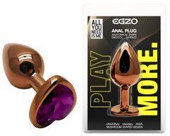Анальная пробка с кристаллом EGZO - Dark Gold Heart Plug Purple, size S