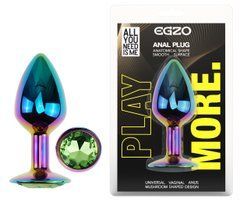 Анальная пробка с кристаллом EGZO - Multicolor Round Plug Green size S