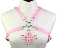 Портупея из искусственной кожи с фиксатором Women's PU Leather Chest Harness Caged Bra PINK