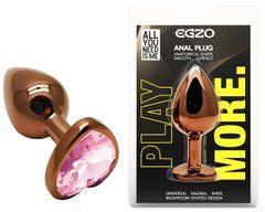 Анальная пробка с кристаллом EGZO - Dark Gold Heart Plug Pink, size S