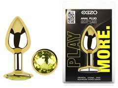 Анальная пробка с кристаллом EGZO - Gold Round Plug Lime size M