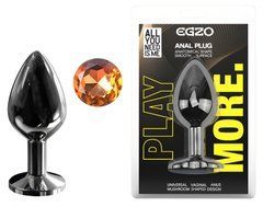 Анальная пробка с кристаллом EGZO - Dark Gray Round Plug Yellow, size M