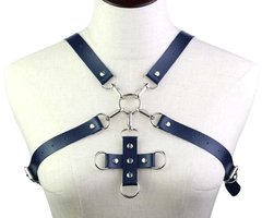 Портупея из искусственной кожи с фиксатором Women's PU Leather Chest Harness Caged Bra BLUE