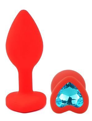 Силиконовая анальная пробка EGZO - Silicone Red Heart Plug Aqua, size S