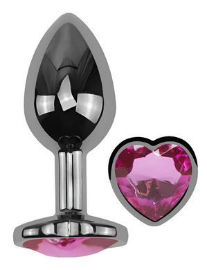 Анальная пробка с кристаллом EGZO - Dark Silver Heart Plug Rose size M