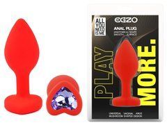 Силиконовая анальная пробка EGZO - Silicone Red Heart Plug Amethyst, size S