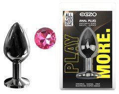 Анальная пробка с кристаллом EGZO - Dark Gray Round Plug Rose, size M