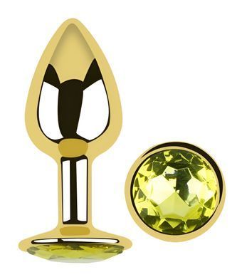 Анальна пробка з кристалом EGZO - Gold Round Plug Lime size S