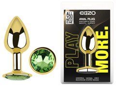 Анальная пробка с кристаллом EGZO - Gold Round Plug Green size M