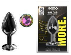 Анальная пробка с кристаллом EGZO - Dark Gray Round Plug Rainbow, size M