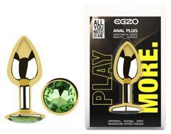 Анальна пробка з кристалом EGZO - Gold Round Plug Green size S